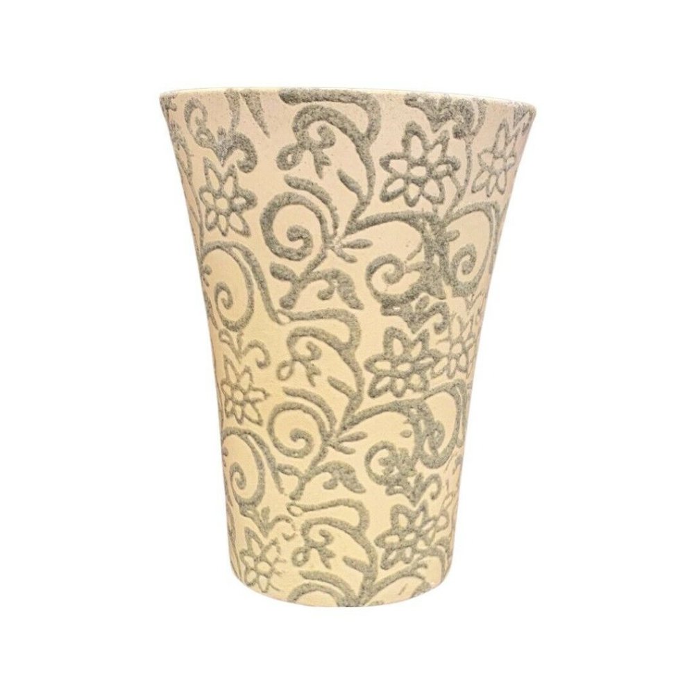 Scheurich Pottery Vase Planter Floral  Cream & Green Germany 559-19
